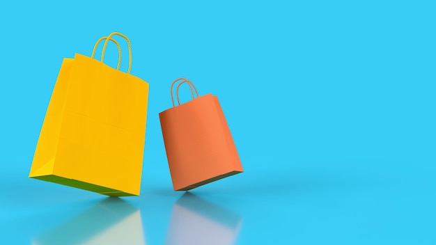 Premium Photo | 3d render shopping bags in blue background bags yellow ...