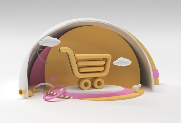 3D Render Shopping Cart Icon 3D illustration Design.