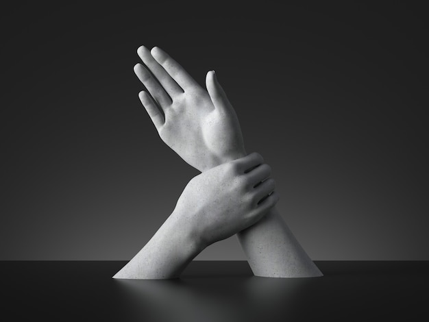 3d render, sign language, mannequin hands isolated. Limitation or force or arrest metaphor.