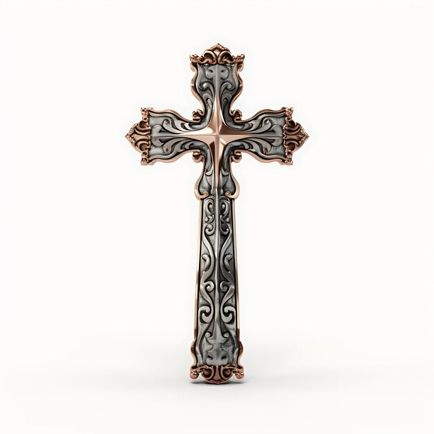 3D Render of Silver Plated Copper Cross With Hammered Metal and Patina Te Good Friday Easter Palm