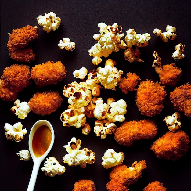 3d render simulation photo ,taiwanese popcorn chicken,fried\
chicken