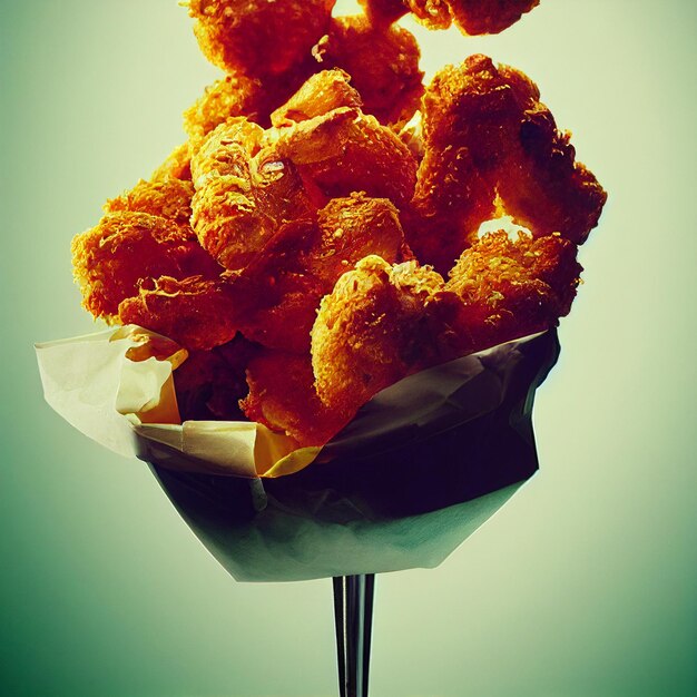 3d render simulation photo ,taiwanese popcorn chicken,fried\
chicken