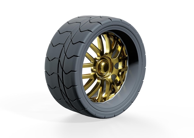 3d render of a single car tire on a white background