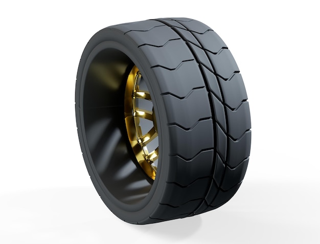 3d render of a single car tire on a white background