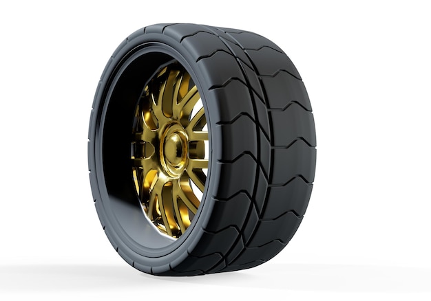 3d render of a single car tire on a white background