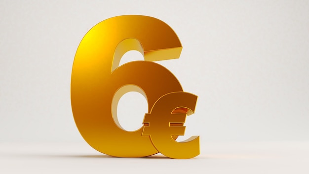 3D render of six euro isolated on white background 6 euro