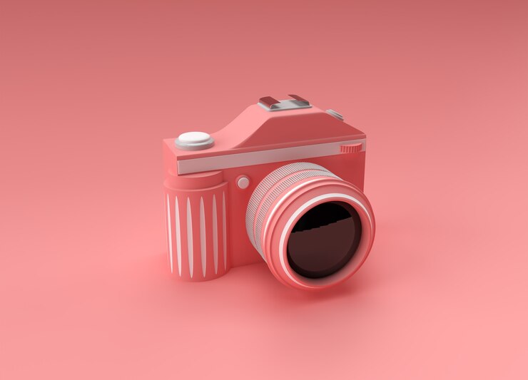 फोटो 3d render slr camera on a color illustration.