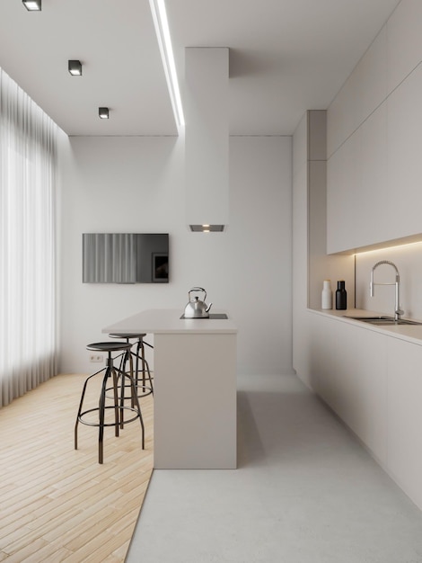 3d render small apartment interior scene design