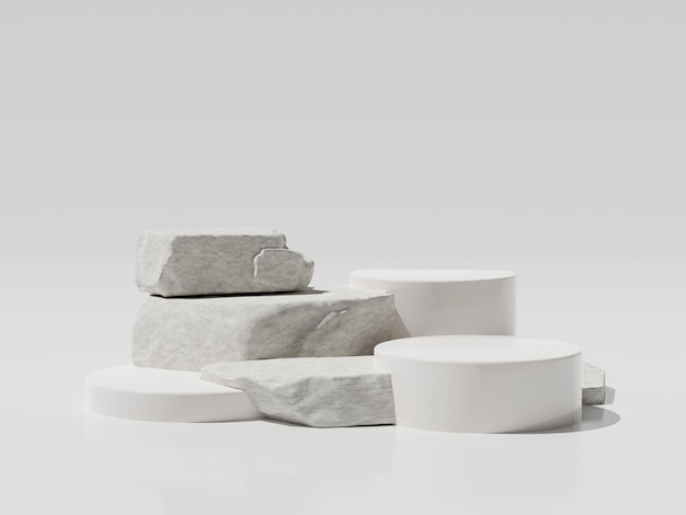 3d render of small stone forming a product podium showcase of beauty and cosmetics product