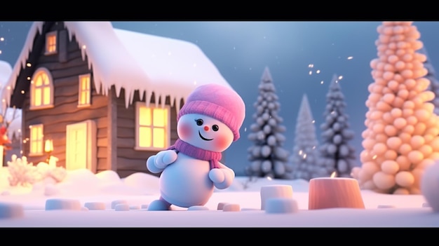 Photo 3d render snowman christmas background