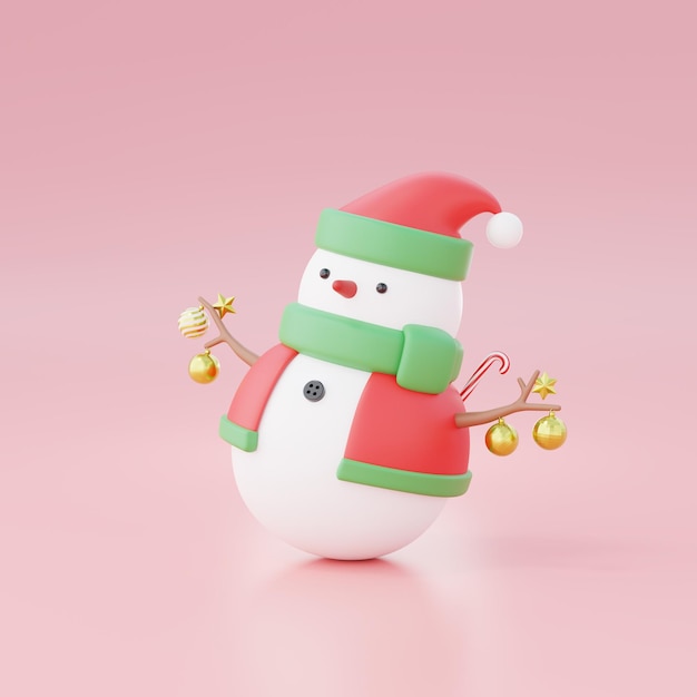 3D визуализация снеговика с украшения мяч, Рождество концепции.