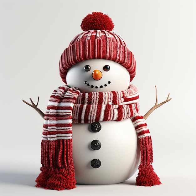 3d render a snowman with red gloves hat and scarf isolated on a white background