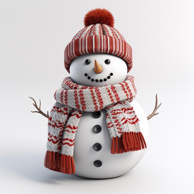 3d render a snowman with red gloves hat and scarf isolated on a white background