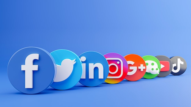 3d render of social media icon collection