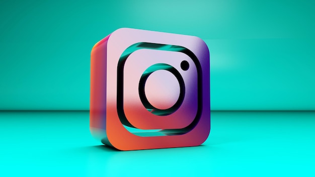 3 d レンダリング ソーシャル メディア instagram の大きな立方体が脇に立っています。