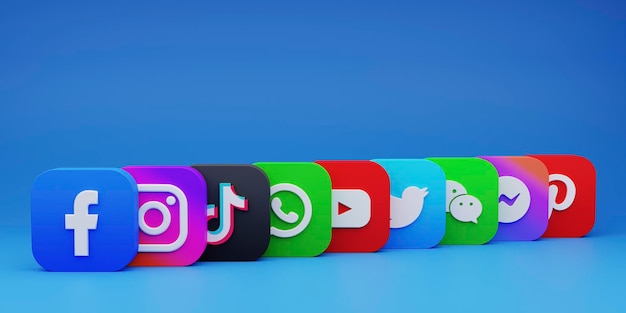 3d render social media logos background