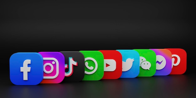 3d render social media logos background