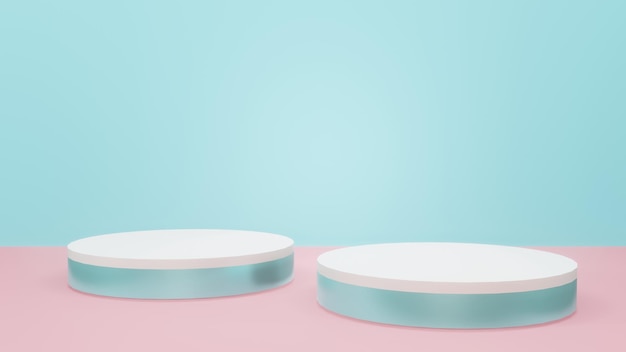 3D render, soft aqua blue and soft pink colors, product podium