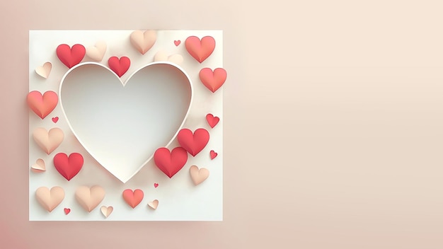 3D Render Soft Color Paper Cut Heart Shape Background With Copy Space