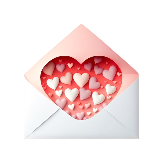 3D-рендеринг мягкой цветной бумажной иконы "Сердца" внутри конверта