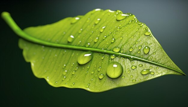 a 3D render of a solitary leaf with a single droplet of dew