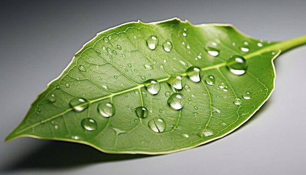 a 3D render of a solitary leaf with a single droplet of dew