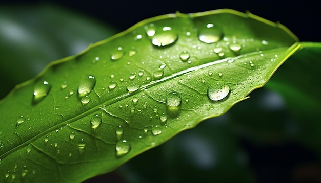 a 3D render of a solitary leaf with a single droplet of dew