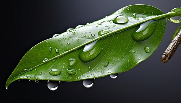 a 3D render of a solitary leaf with a single droplet of dew