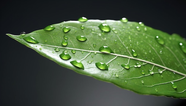 a 3D render of a solitary leaf with a single droplet of dew