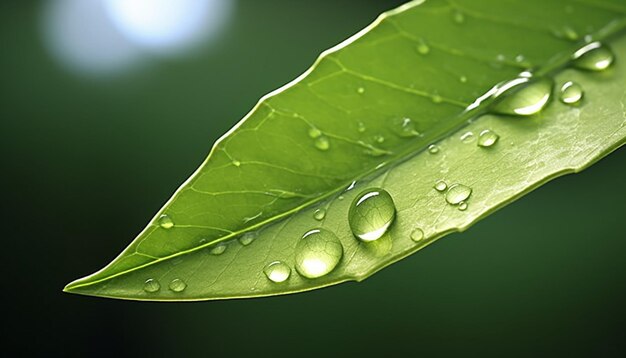 a 3D render of a solitary leaf with a single droplet of dew