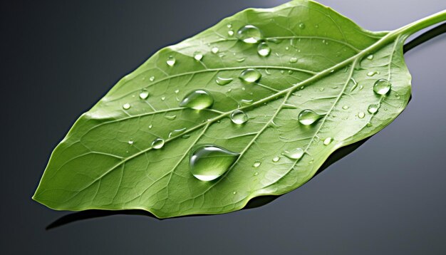 a 3D render of a solitary leaf with a single droplet of dew