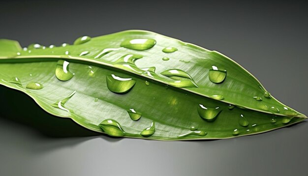 a 3D render of a solitary leaf with a single droplet of dew