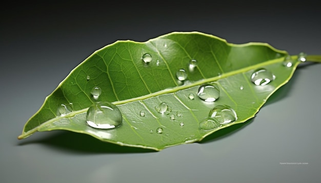 a 3D render of a solitary leaf with a single droplet of dew