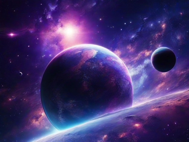 3d render of a space background with abstract planets and nebula