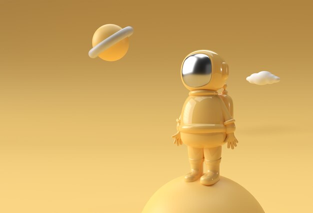 3Dレンダリング宇宙飛行士宇宙飛行士3Dイラストデザイン。