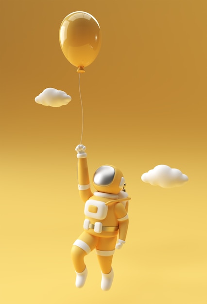 3d render spaceman astronaut drijvend met ballon 3d illustratie design.