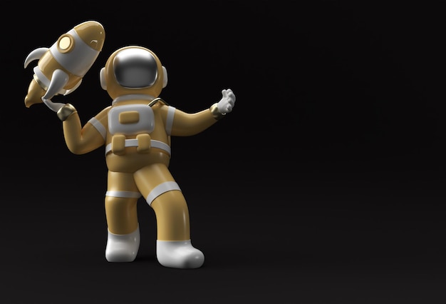 3d Render Spaceman Astronaut Flying with Rocket 3d illustration Design