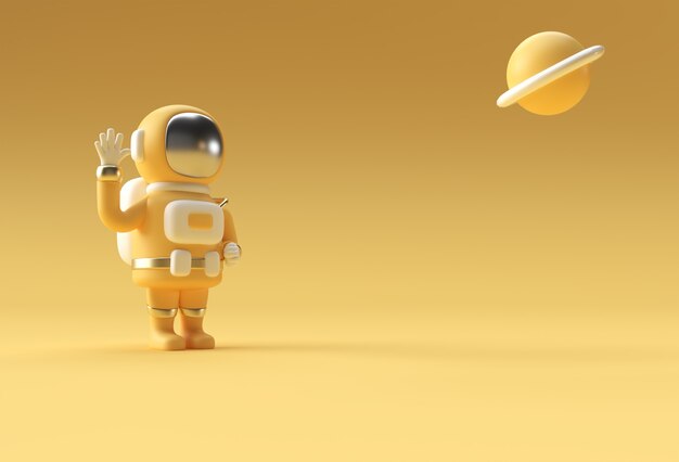 3D render Spaceman Astronaut Hand omhoog gebaar 3d illustratie ontwerp.