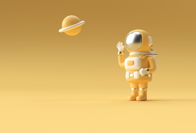 3d render spaceman astronaut hand omhoog gebaar 3d illustratie ontwerp.