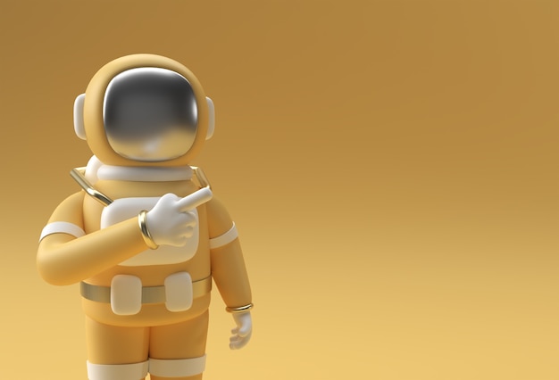 3d 렌더링 우주인 우주 비행사 손 가리키는 손가락 제스처 3d 그림 디자인입니다.