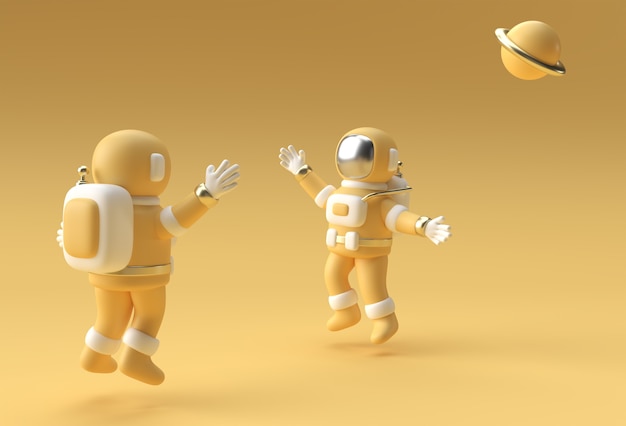 3Dレンダリング宇宙飛行士ジャンプ3Dイラストデザイン。