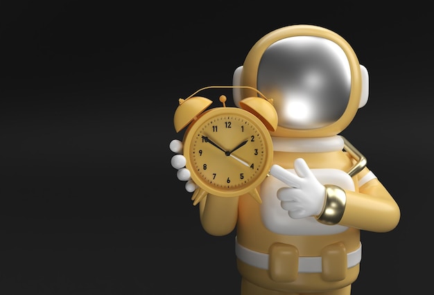 3D render Spaceman Astronaut met wekker 3d illustratie Design