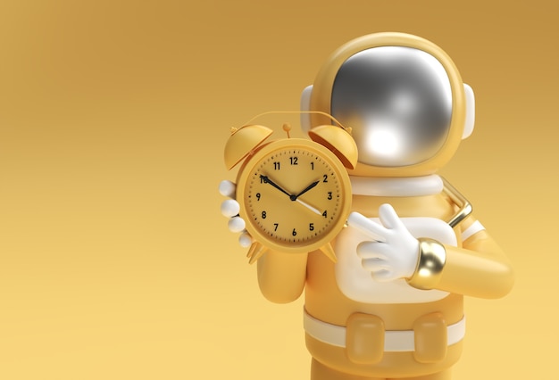 3d render spaceman astronaut met wekker 3d illustratie ontwerp.