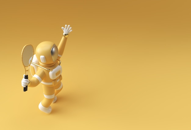 3d Render Spaceman Astronaut Playing Tennis, 3d illustration Design.