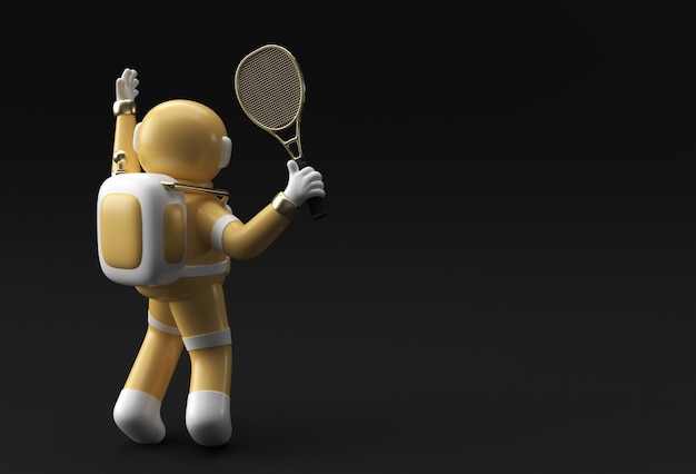 3D render Spaceman Astronaut Tennissen, 3d illustratie ontwerp.