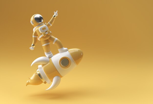 3D render Spaceman Astronaut vliegen met raket 3d illustratie ontwerp.