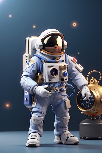 3D рендеринг астронавта-космонавта с будильником 3d дизайн иллюстрации
