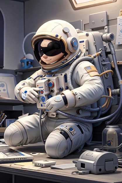 3d render spaceman astronaut with alarm clock 3d illustration design