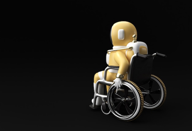 3D Render Spaceman Astronaut Zittend op rolstoel 3d illustratie Design