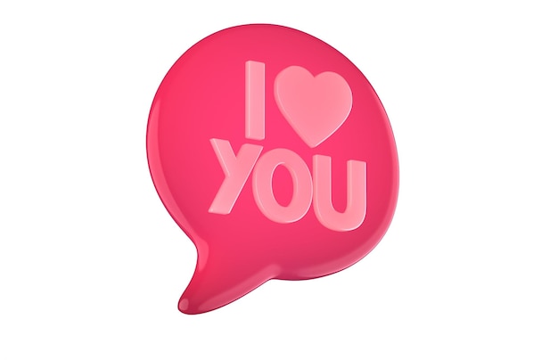 3d render of speech bubble with phrase I Love You with a heart on white background